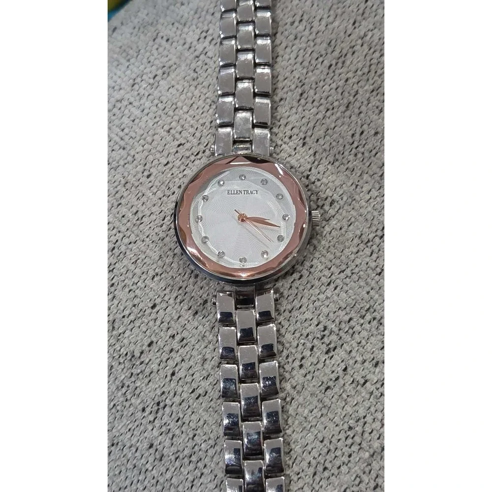 Ellen Tracy Women's Silver Tone Rose Gold Accent Watch‎ ET5312SL Sparkle Accents
